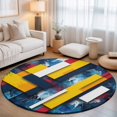 thumbnail image 2 of Round Rugs 3Ft, Yellow Blue Red Geometric Round Area Rug Washable Indoor Throw Carpet, Modern Color Splash Small Non Slip Circle Rug for Bedroom Living Room Home Decor Aesthetic, 2 of 8