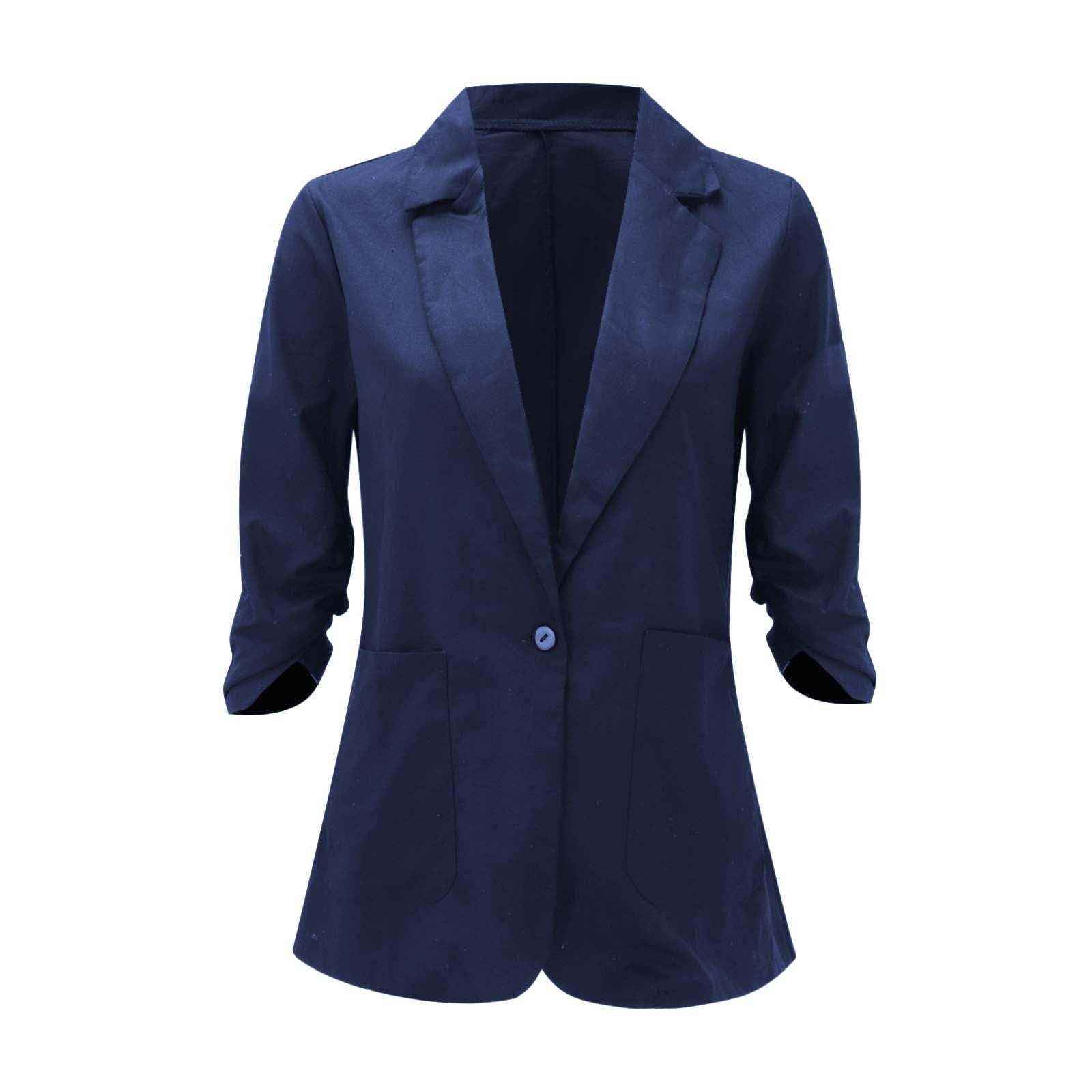 HAPIMO Women's Cotton Linen Coat Cardigan Blazer Solid Pullover Fashion ...