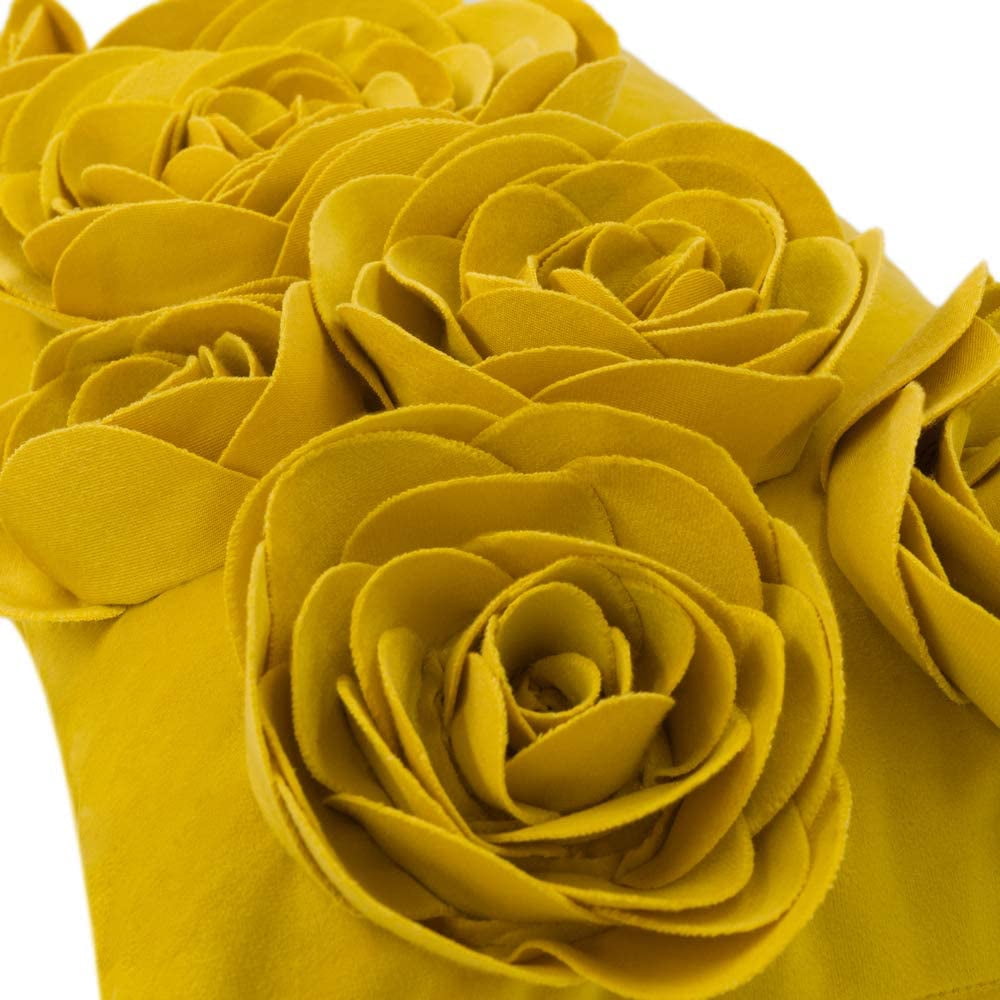 JWH  3D Yellow Rose Flower Throw Pillow Covers Soft Velvet Fabric Cushion Case for Sofa Bed Decor  12x20inch