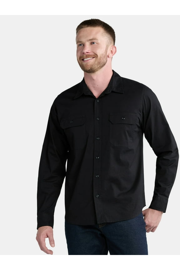 Men's Ripstop Work Shirt with Long Sleeves, Sizes S-5XL