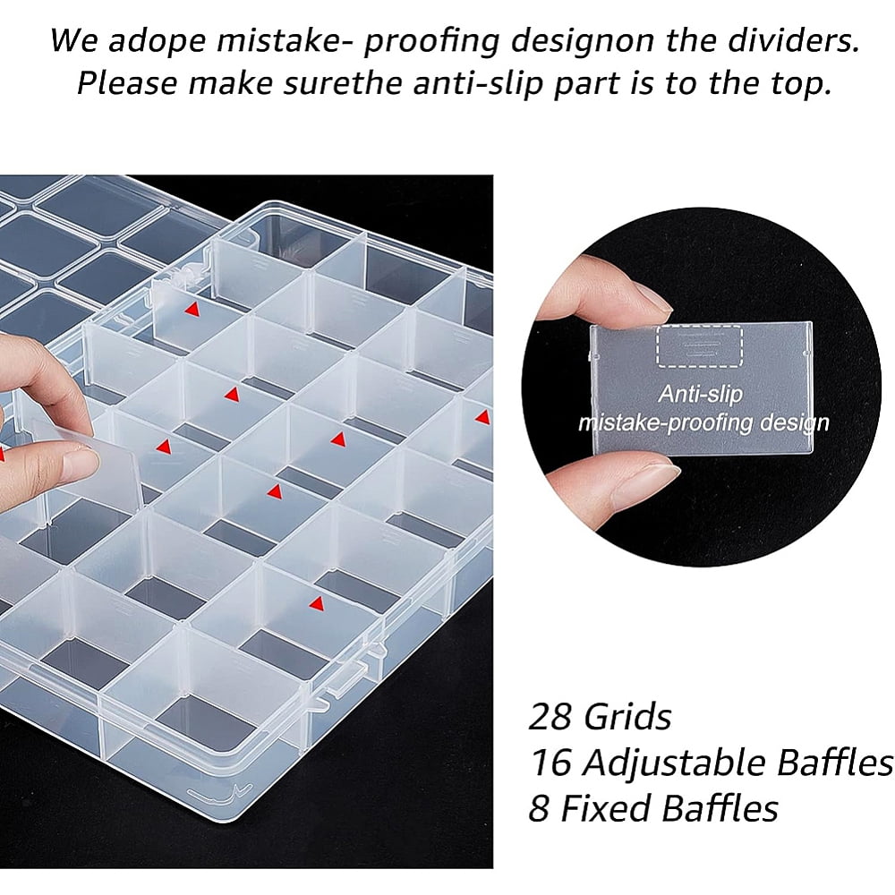 3PCS 28 Grids Plastic Storage Box Jewellery Box Compartment Organizer Earring Storage Containers Clear Plastic Bead Case(11.2x7.9x1.2Inch)DIY