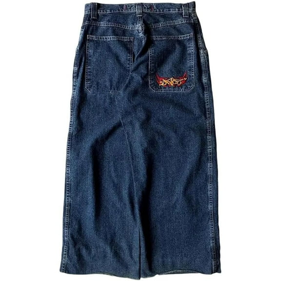 Tiweut Mens Casual Jeans Mens Washed Y2K Denim Pants Long Wide Leg High Waist Loose Fit Streetwear Trousers Blue,L