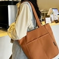 thumbnail image 4 of Cadorn Canvas Tote Bag Zippered Shoulder Bag for Women with Large Capacity, Solid Color - Fashionable & Practical Design for Work, Beach, Travel, Shopping (Brown), 4 of 7