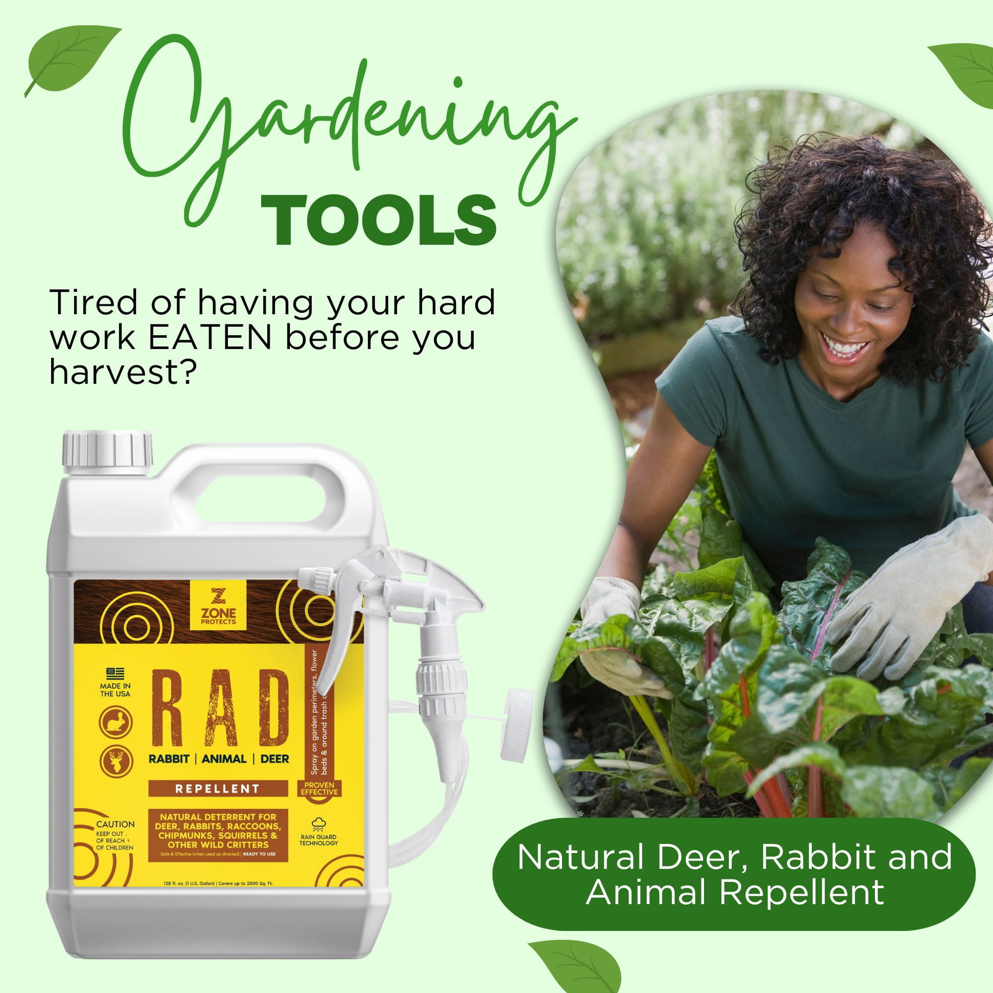 R.A.D. - Rabbit, Animal, Deer Repellent Gallon Trigger Sprayer; All-Natural Protection for Gardens, Flower Beds and Lawns