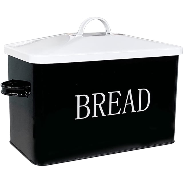 Metal Bread Box For Kitchen Countertop Black Bread Box with lid for Homemade Bread Farmhouse Style Bread Bin-Kitchen Food Bread Storage Container