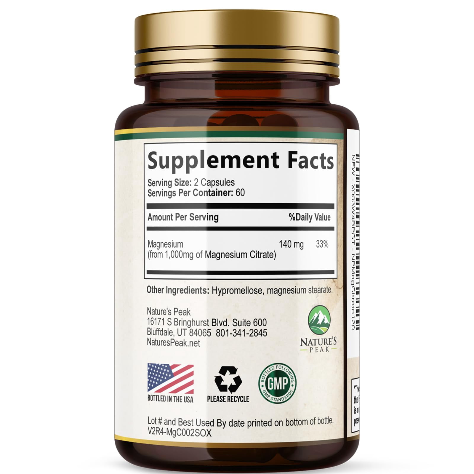 Magnesium Citrate Capsules - Max Absorption Magnesium Powder - Muscle, Bone, Nerve & Heart Health Support - Premium Formula is Powerful & Gentle for Women & Men - Bottled in USA - 120 Capsules