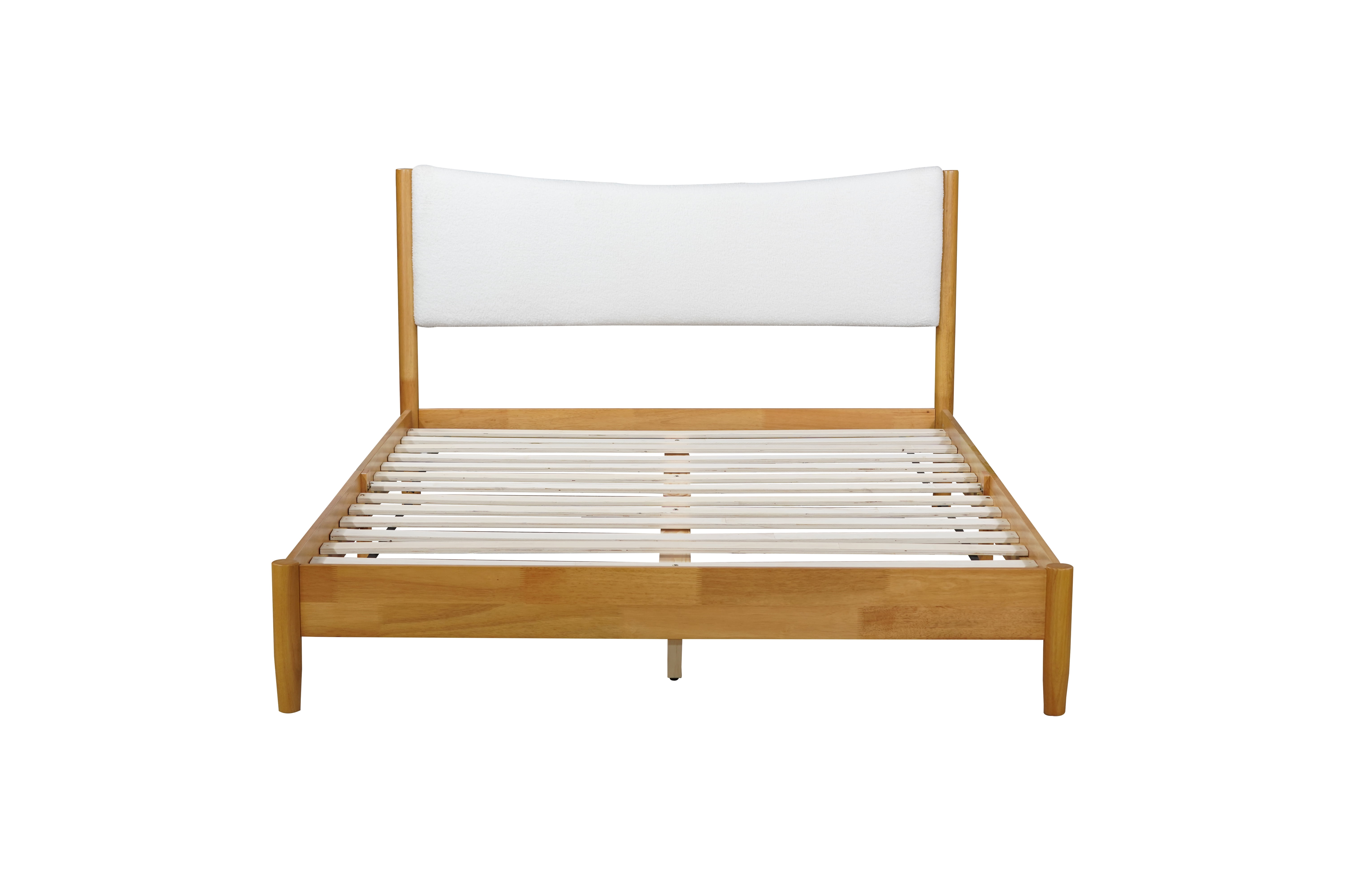 Euroco Wood Queen Size Platform Bed with Upholstered Headboard, White