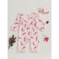 thumbnail image 5 of Baby Toddler Girl 2Pcs Christmas Outfits 0 3 6 9 12 months Long Sleeve Candy Cane Print Ruffle Jumpsuit with Headband Set Newborn Clothes, 5 of 9