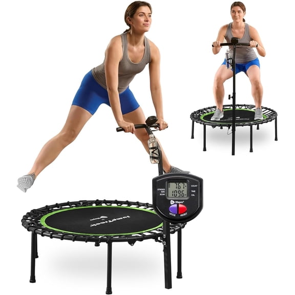 Lifepro Rebounder Trampoline for Adults with Handle & Jump Counter, 40” Mini Fitness Trampoline, Foldable Low-Impact Workout Trampoline with Silent Bungee System - 225 lb Capacity - Black