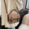 thumbnail image 4 of Bolso bandolera de pata de gallo de lana de PU para mujer Bolso pequeño de mensajero (marrón) Likrtyny multifunción de oficina, 4 of 9