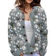 thumbnail image 1 of Jersey tipo cárdigan Akivide de punto con estampado floral de otoño para mujer, 1 of 2
