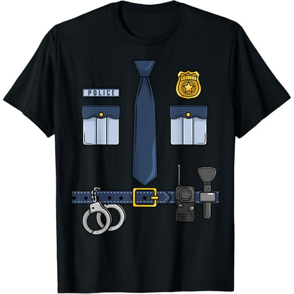 Halloween Policeman Costume Halloween Police Officer Costume T-ShirtMen and women, White Black T-shirt, size: Extra large S-4XL