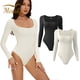 thumbnail image 2 of Body de manga larga para mujer, ropa moldeadora sin costuras para esculpir el cuerpo, control de abdomen, adelgazamiento, cuello cuadrado, novedad de otoño de 2024, 2 of 4