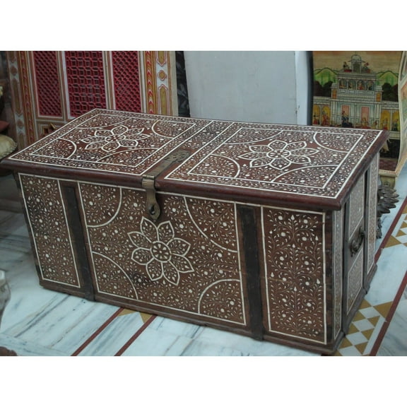 Bone Inlaid Coffee Table cum Trunk Teakwood, Bone inlay coffee table, Bone inlay trunk, bone inlay storage