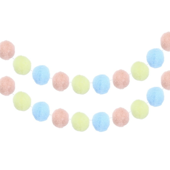 2Pcs Felt Ball Garland Dusty Pink Light Blue Fresh Yellow Garland Handing Balls 6.6Feet Long 30 Balls Party Banner Decor