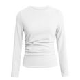 thumbnail image 3 of YODETEY Women Long Sleeve Tops, Y2K Slim Comfortable Lightweight Blouses, Crewneck Tees Fit Pullover T-shirt Tops, White Women's Plus S, 3 of 6