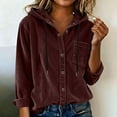 thumbnail image 3 of ZunFeo Womens Corduroy Shirt Jacket, Wine Hooded Button Down Top, Long Sleeve Cotton Blend Stretch Shirt with Pocket, Regular Fit,Size L, 3 of 8