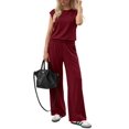 thumbnail image 2 of Stichou Women's Summer 2 Piece Lounge Sets Cap Sleeve Tops Wide Leg Pants 2026 Workout Sets Loose Fit Casual Tracksuit Wine 2XL, 2 of 6