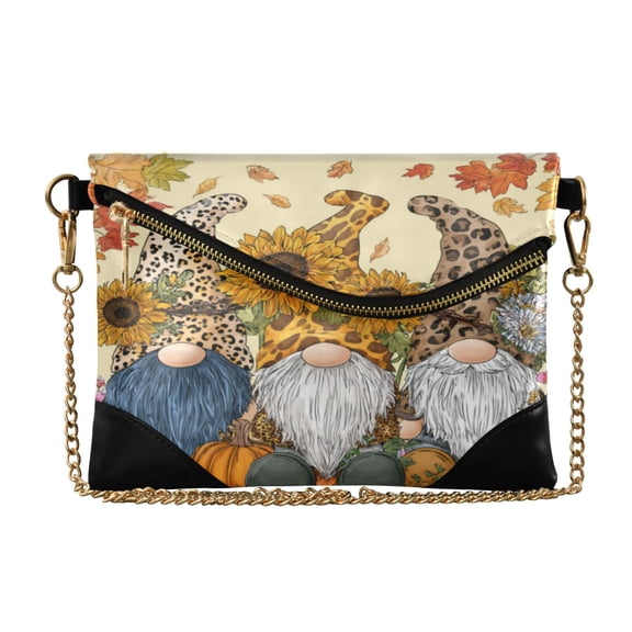 Women's Clutch Bag PU Leather Convertible Wristlet Crossbody 8.6x6.3in with Magnetic Flap Cute Leopard Skin Gnomes