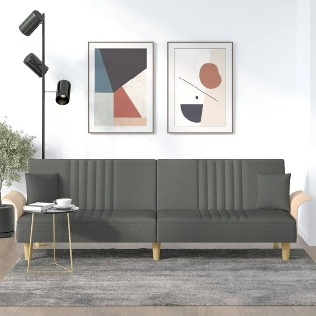 vidaXL Sofa Bed with Armrests Dark Grey Fabric