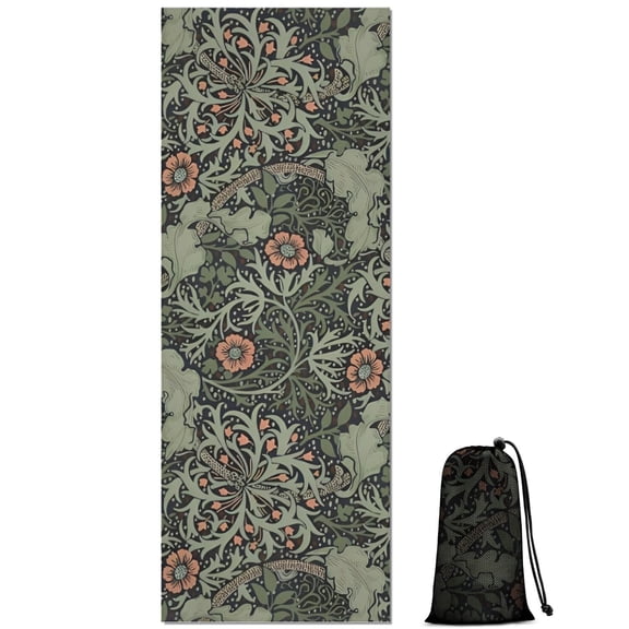 Green Pioneer Flower Pattern Hot Yoga Mat Towel Non Slip for Hot Yoga - Quick-Drying Yoga Mat Cover with 4 Corner Pockets with Travel Bag - Hot Yoga Towel Non Slip Grip Moisture Wicking Sweat 70"x26"