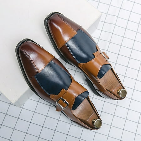 

Men‘s Square Toe Color Block Dress Shoes Formal Slip On Single Monk Loafer Shoes