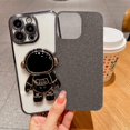 thumbnail image 2 of Electroplated for iPhone 14 Pro Max Case for Women Girls Astronaut Hidden Stand Case with Camera Protection Foldable Astronaut Kickstand Phone Case Glitter Soft Protective Case (Black), 2 of 9
