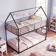 thumbnail image 4 of Costway Twin Over Twin Metal Bunk Bed, House Shaped Floor Bunk Bed Frame with Roof & Ladder Black, 4 of 10