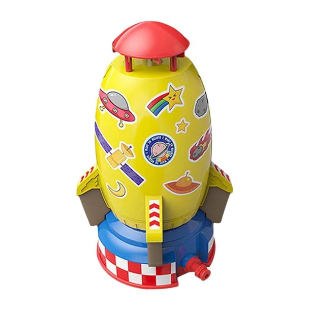 Lanzador de cohetes, aspersor de chorro de cohete espacial de plástico para niños (amarillo)
