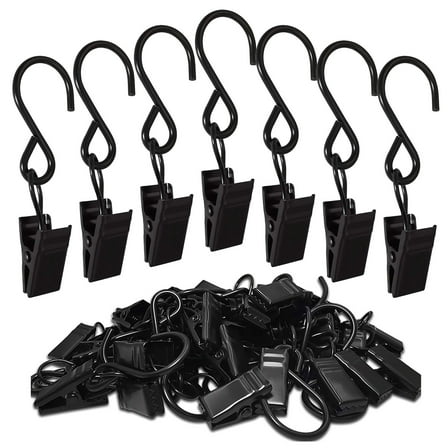 Stainless Steel S Hooks Curtain Clips, 50 Pack Hanging Party Lights Clips Hangers Gutter Photo, Art Craft Display, 2.4 Inch Long, Black