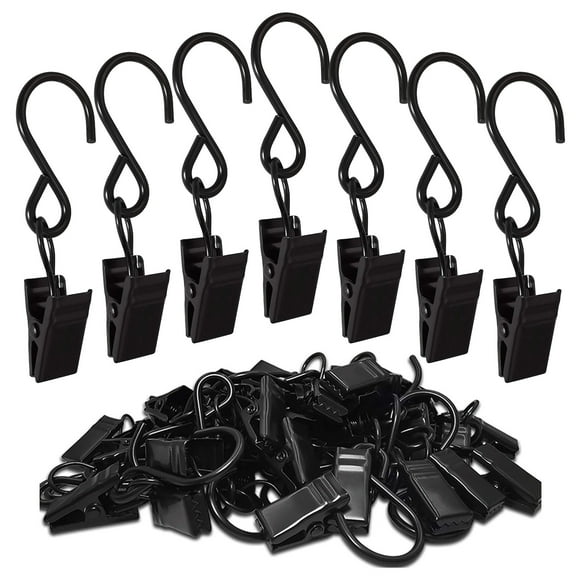 Stainless Steel S Hooks Curtain Clips, 50 Pack Hanging Party Lights Clips Hangers Gutter Photo, Art Craft Display, 2.4 Inch Long, Black