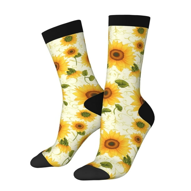 Fotbe European-style Pattern Sunflower Calcetas Largas con Estampado para Hombre y Mujer – Calcetas de Compresión Transpirables y Elásticas, Viajar y Uso Diario Talla 5-11
