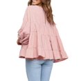 thumbnail image 3 of Gvmfive Women Casual Ruffles Round Neck Long Puff Sleeve Tops Blouse Shirt, 3 of 7