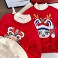 thumbnail image 5 of GYRATEDREAM Infant Toddler Baby Fleece Lined Sweatshirt Pullover Boys Girls Long Sleeve Bright Red Festive Embroidered Hoodies Kids Thickened Warm Tops for 6 Months-7 Years, 5 of 7