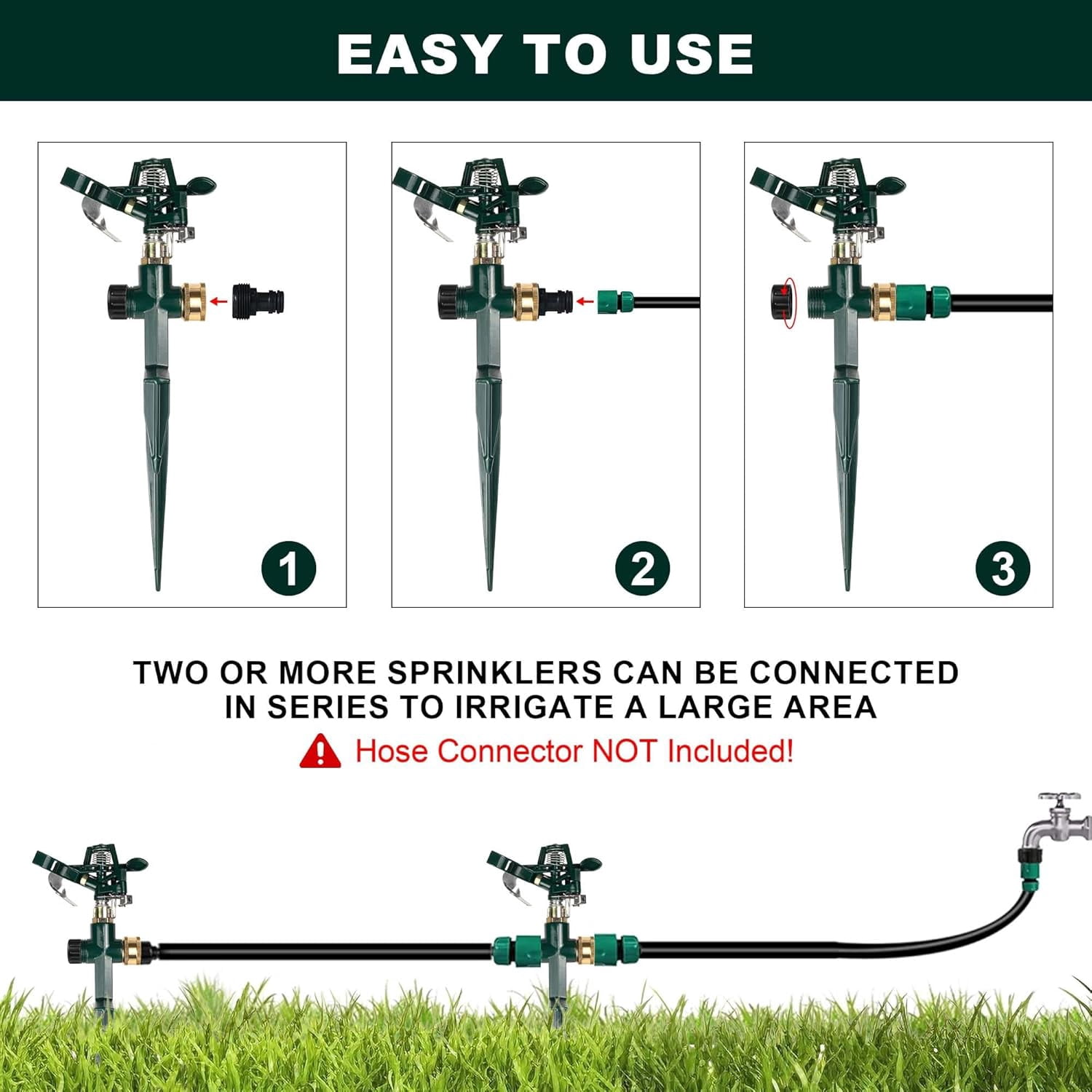 2 Packs Spike Sprinklers for Yard, Impact Sprinkler on Metal Step Base, Adjustable Zinc Alloy Water 360 Degree Large Area Yard Garden Lawn Irrigation