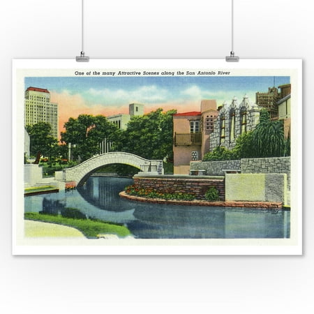 San Antonio, Texas - Scenic View along the San Antonio River (9x12 Art Print, Wall Decor Travel