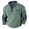 thumbnail image 4 of TOUMENY Men Sweater Zip Mock Neck Long Sleeve Casual Pullover Fall Winter Loose Solid Knit Tops Army Green L, 4 of 5