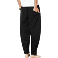 thumbnail image 3 of SURJDE Men Linen Harem Pant Stretchy Waist Drawstring Loose Fit Beach Trousers, 3 of 7