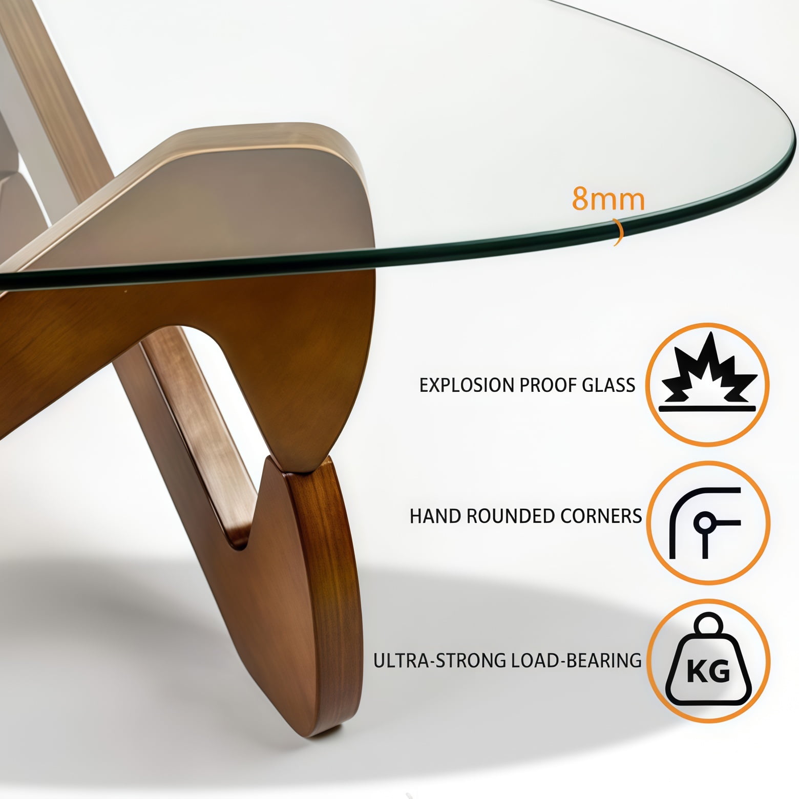 Triangle Glass Coffee Table for Living Room Side Table,with Irregular Wooden Base End Table,Mid-Century Modern Abstract End Table,for Study Room Office Hotel Balcony(35.8in, Wood-Brown)