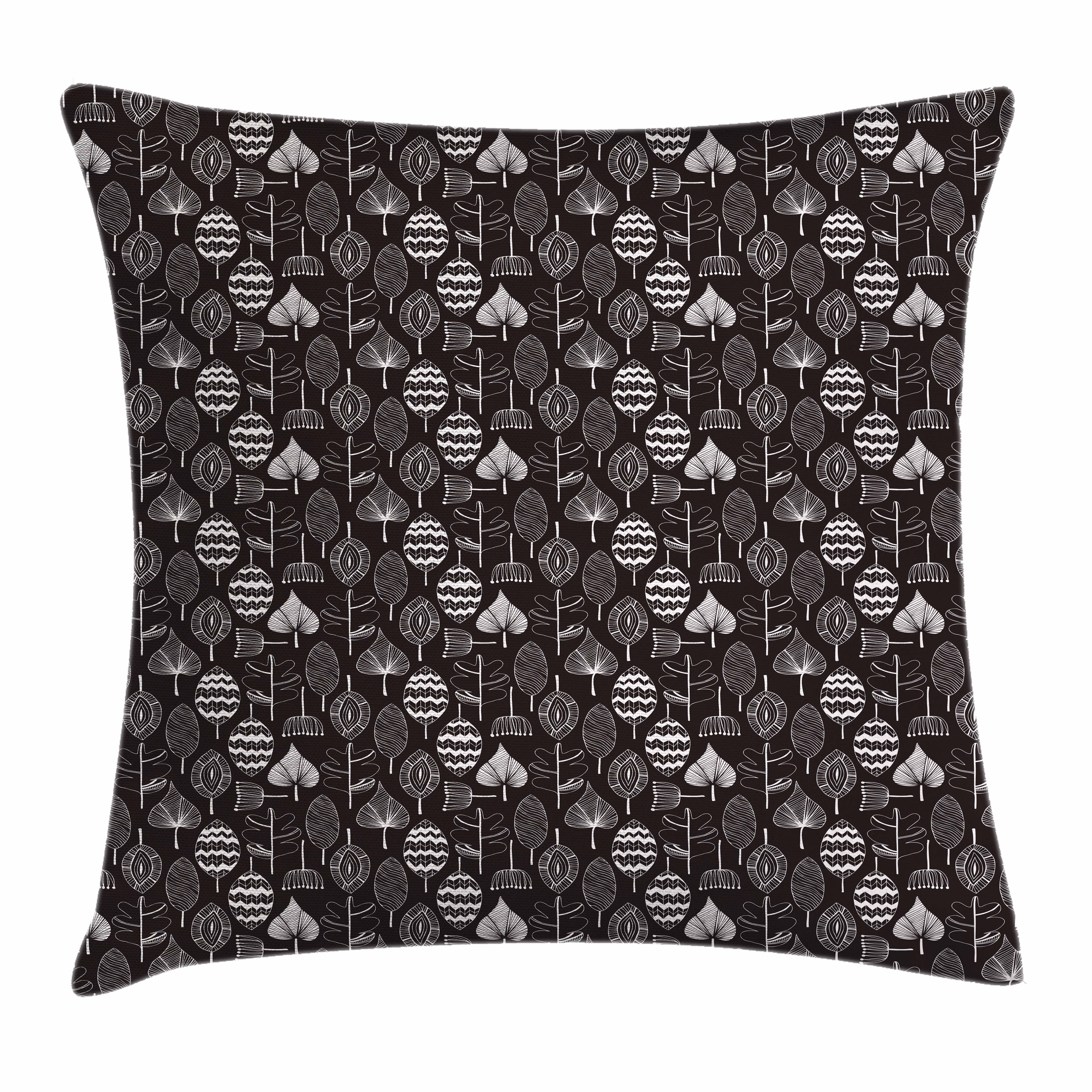 Nordic Throw Pillow Cushion Cover, Scribble Style Leaf Motifs Nature