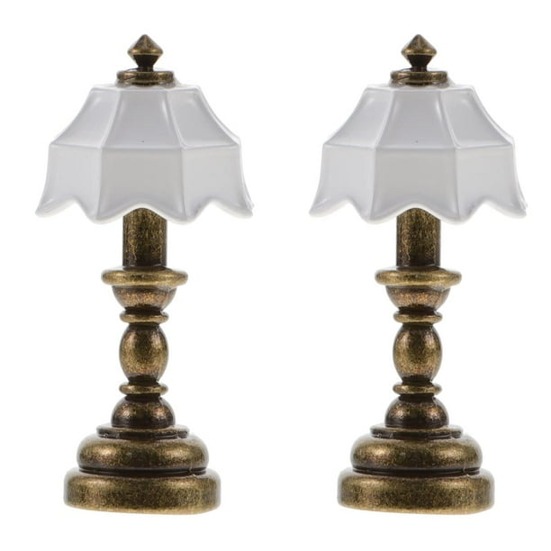 Lámpara en miniatura casa de muñecas 2 piezas lámpara de casa de muñecas escala 1 12, mini lámpara de escritorio de casa de muñecas, mesita de noche de casa de muñecas modelo de lámpara LED