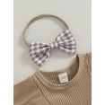 thumbnail image 3 of Bagilaanoe Newborn Baby Girl Rompers Dress Houndstooth Print Long Sleeve Bodysuit + Headband 3M 6M 12M 18M Infant Patchwork A-line Dresses, 3 of 7