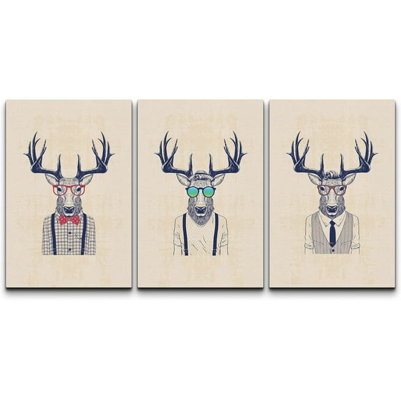 wall26 Canvas Print Wall Art Set Moose in Hipster Glasses & Clothes Animals Wildlife Illustrations Modern Art Rustic Colorful Multicolor for Living Room, Bedroom, Office - 24"x36"x3