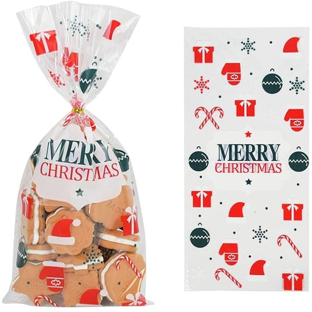 50 bolsas de celofán de Navidad, bolsas de regalo de celofán de Navidad, bolsas de regalo transparentes para hornear dulces de Navidad, bolsas de embalaje de galletas (estilo 1) BANYUO Electrónica