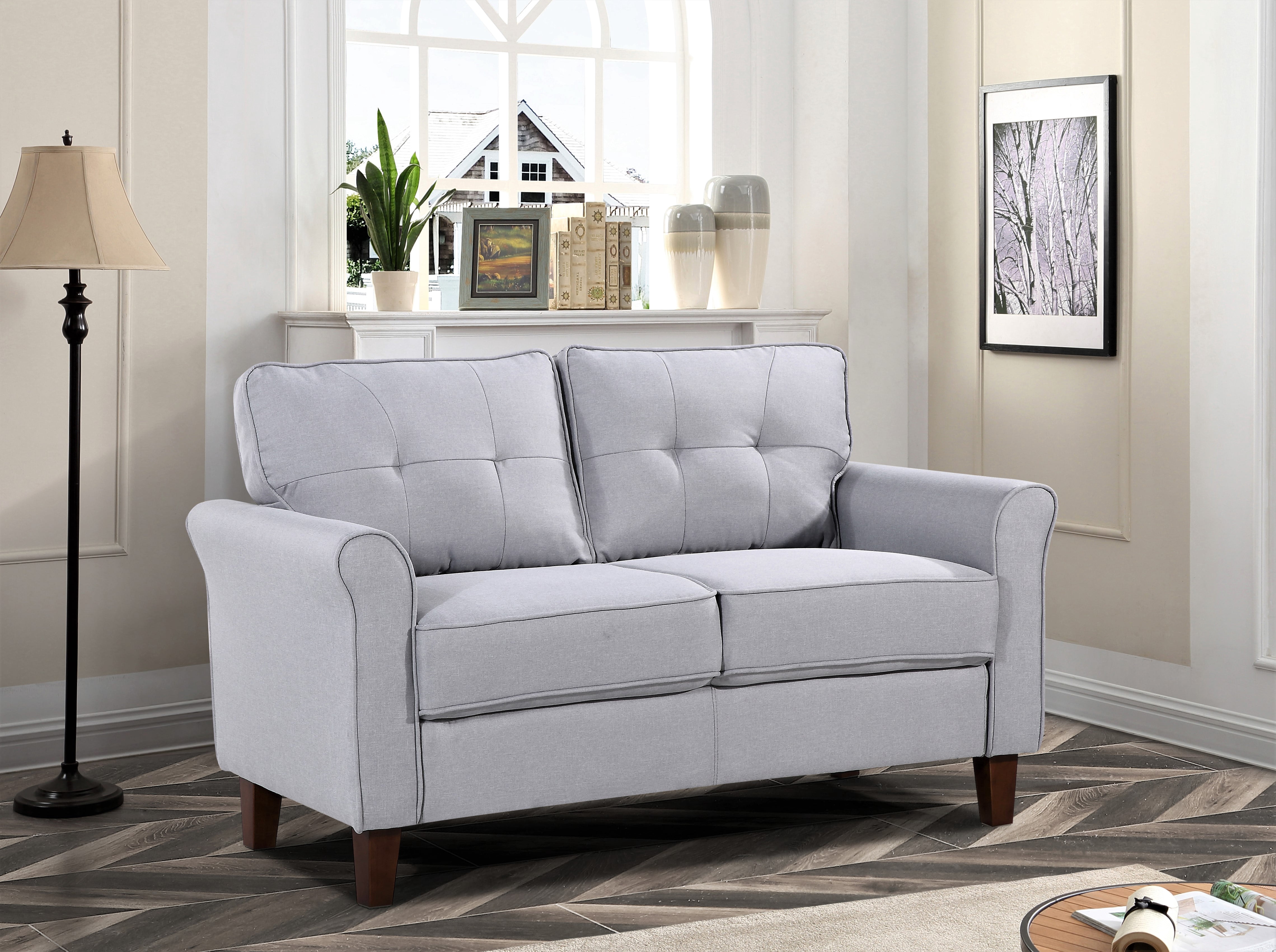 Uspridefurniture Mcnaboe 54.53'' Linen Flared Arm Loveseat, Light Gray