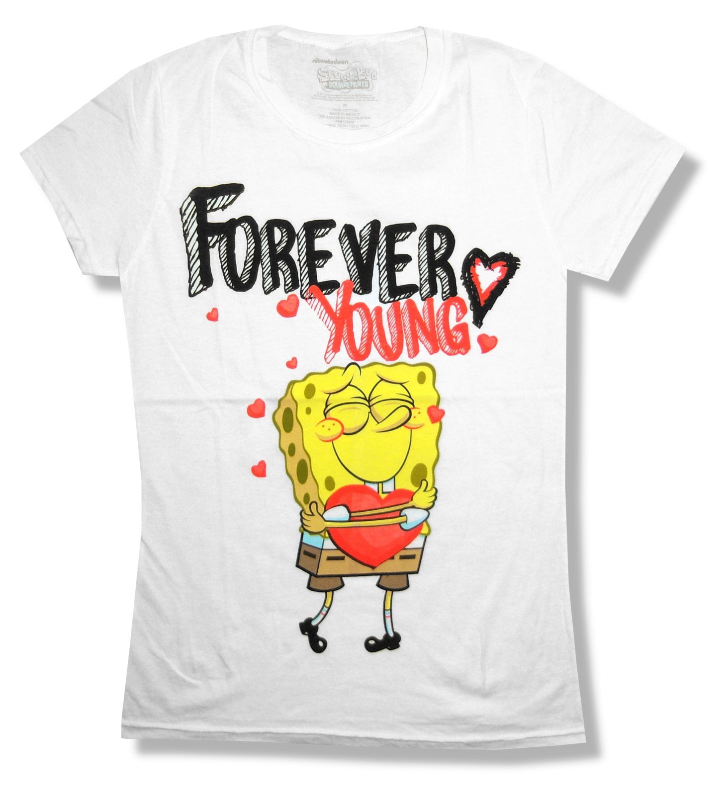 Spongebob Squarepants Forever Young Girls Juniors White T Shirt (Medium ...