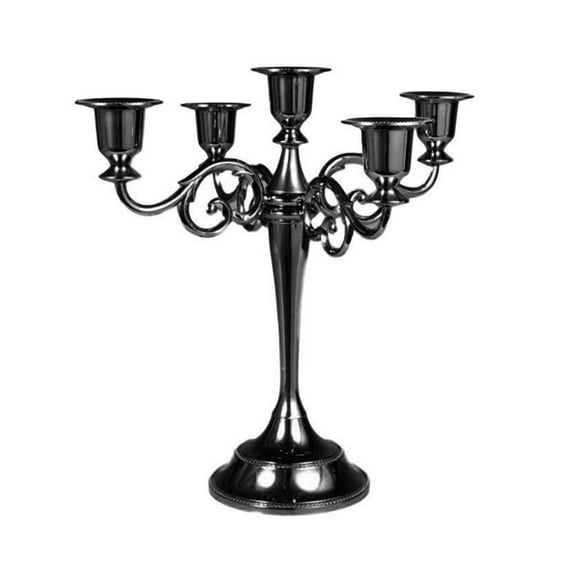 Acahhotxx Candle Holder, Vintage Metal Candle Holder 3/5 Heads Candlelight Dinner Candlestick Stands - Black - Five headed