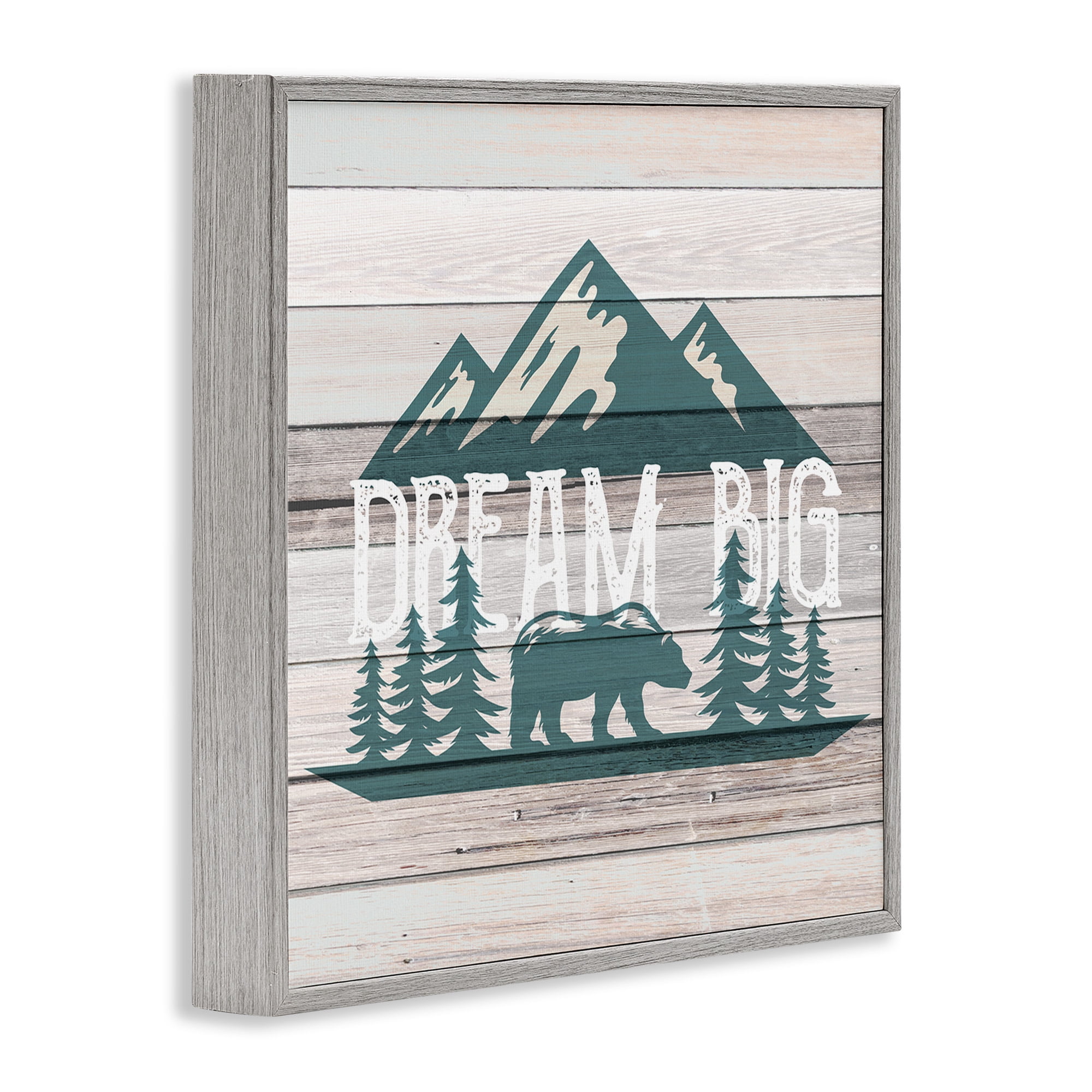 Stupell Industries Rustic Forest Mountain Adventure Dream Big Sentiments Typography Painting Gray Framed Art Print Wall Art, 24 x 24