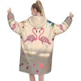 thumbnail image 3 of Flamingos And Flowers Print Oversized Blanket Hoodie, Wearable Blanket Adult For Women Men And Teenager, Super Soft Warm Flannel Fluffy Hooded Blankets Sweatshirt With Big Pocket, 3 of 8