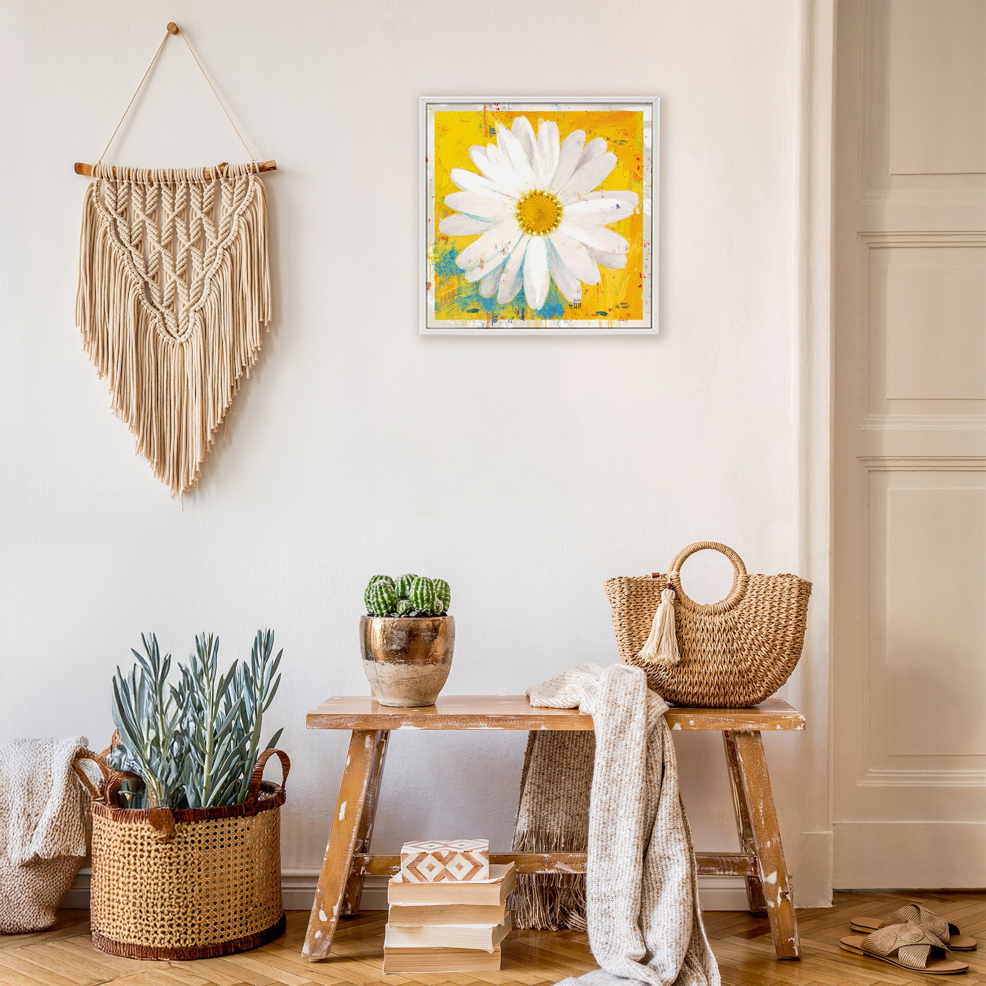 Stupell Industries Violet's Daisy on Yellow White Framed Giclee Art, design by Porter Hastings